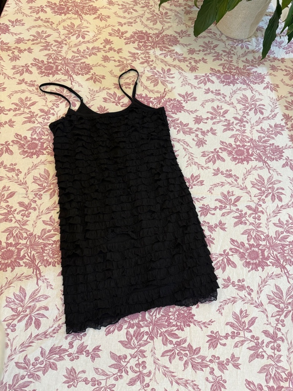 Free people XS Black Ruffle Layered Spaghetti Strap Mini Dress, NWOT
